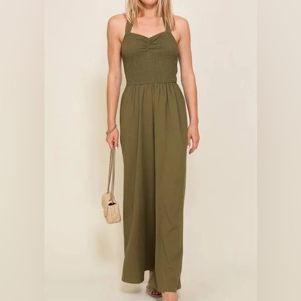 NWT Lumiere Olive Green Halter jumpsuit